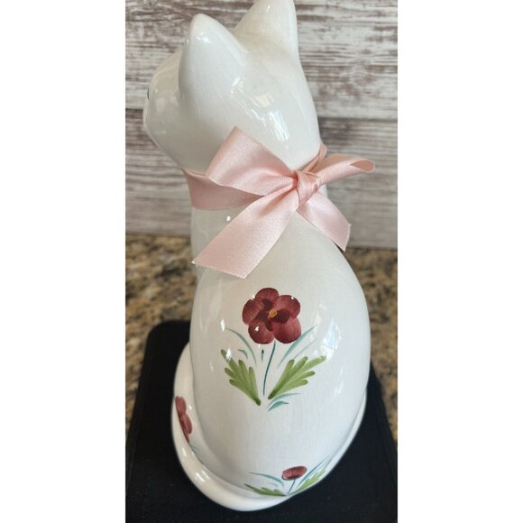 Porcelain Elpa Alcobaca Sitting Cat Figurine Hand Painted Floral Portugal Vtg - Picture 3 of 6